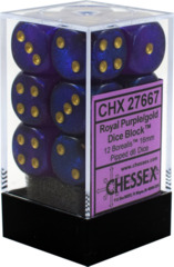 Chessex Borealis Royal Purple w/ Gold 16mm (Standard) 12 Dice Set CHX27667